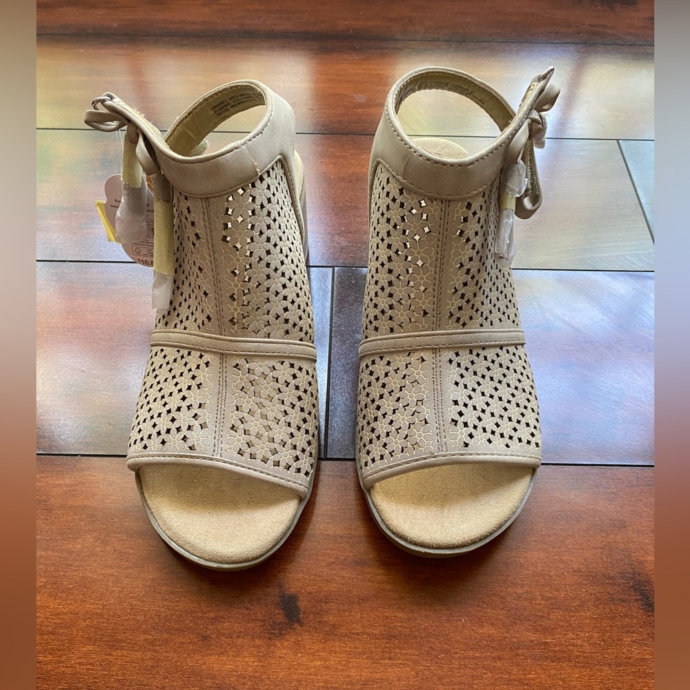 Tan Wedges with a gold sheen-  New with Tags. Childrens Size 5.
